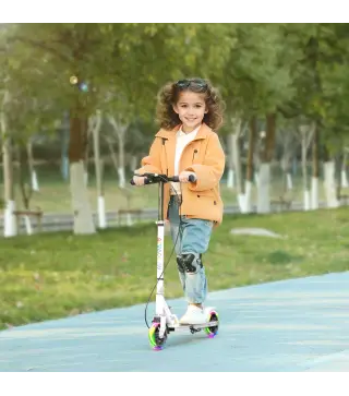 Patinete Plegable para Niños de 3-8 Años de 2 Ruedas con LED Luces Manillar de 4 Altura Ajustable Doble Frenos Blanco