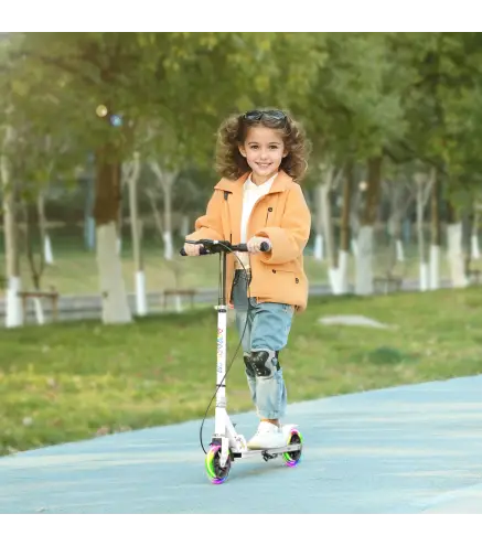 Patinete Plegable para Niños de 3-8 Años de 2 Ruedas con LED Luces Manillar de 4 Altura Ajustable Doble Frenos Blanco