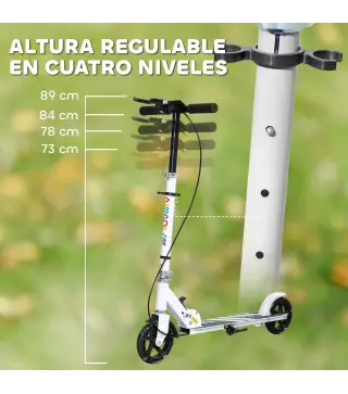 Patinete Plegable para Niños de 3-8 Años de 2 Ruedas con LED Luces Manillar de 4 Altura Ajustable Doble Frenos Blanco
