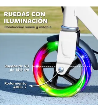 Patinete Plegable para Niños de 3-8 Años de 2 Ruedas con LED Luces Manillar de 4 Altura Ajustable Doble Frenos Blanco