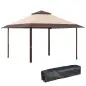 Carpa Plegable 3,85x3,85 m con Doble Techo Altura Ajustable y Bolsa de Transporte Impermeable Anti-UV Caqui y Café