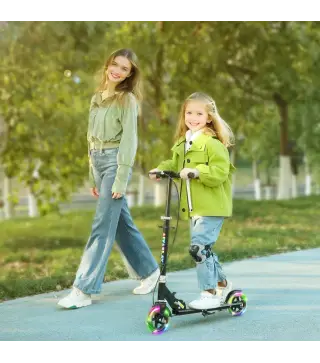 Patinete Plegable para Niños de 3-8 Años de 2 Ruedas con LED Luces Manillar de 4 Altura Ajustable Doble Frenos Negro