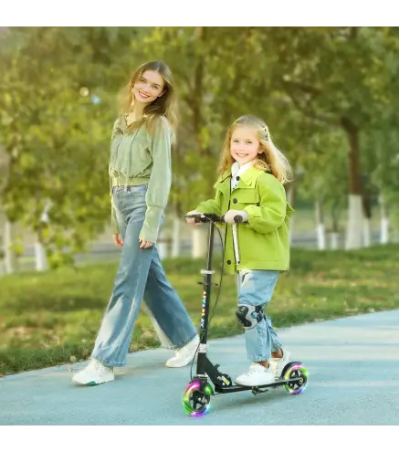 Patinete Plegable para Niños de 3-8 Años de 2 Ruedas con LED Luces Manillar de 4 Altura Ajustable Doble Frenos Negro