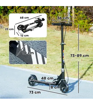 Patinete Plegable para Niños de 3-8 Años de 2 Ruedas con LED Luces Manillar de 4 Altura Ajustable Doble Frenos Negro