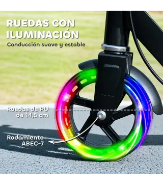 Patinete Plegable para Niños de 3-8 Años de 2 Ruedas con LED Luces Manillar de 4 Altura Ajustable Doble Frenos Negro