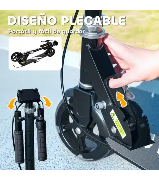 Patinete Plegable para Niños de 3-8 Años de 2 Ruedas con LED Luces Manillar de 4 Altura Ajustable Doble Frenos Negro