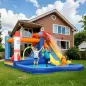Castillo Hinchable 5 en 1 con Tobogán Piscina de Chapoteo y Cañón de Agua con Inflador de 550W y Bolsa de Transporte