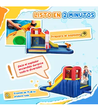 Castillo Hinchable 5 en 1 con Tobogán Piscina de Chapoteo y Cañón de Agua con Inflador de 550W y Bolsa de Transporte