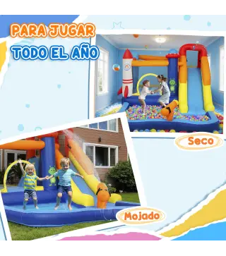 Castillo Hinchable 5 en 1 con Tobogán Piscina de Chapoteo y Cañón de Agua con Inflador de 550W y Bolsa de Transporte