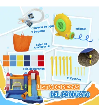Castillo Hinchable 5 en 1 con Tobogán Piscina de Chapoteo y Cañón de Agua con Inflador de 550W y Bolsa de Transporte