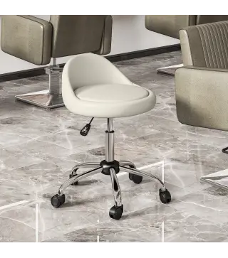 Taburete con Ruedas Taburete Giratoria con Altura Ajustable Taburete Cosmética Dentista Peluqueria Ø50x63-83 cm Blanco