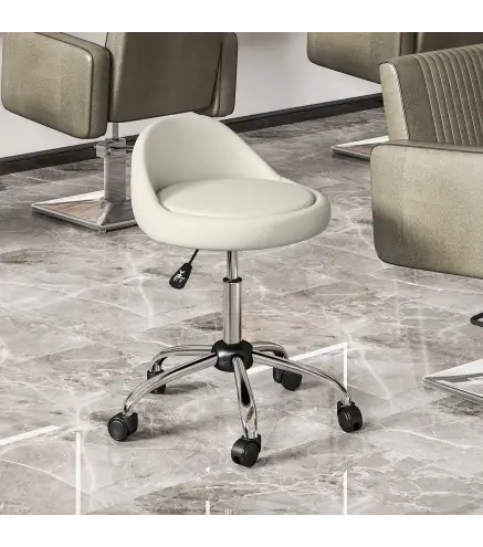 Taburete con Ruedas Taburete Giratoria con Altura Ajustable Taburete Cosmética Dentista Peluqueria Ø50x63-83 cm Blanco