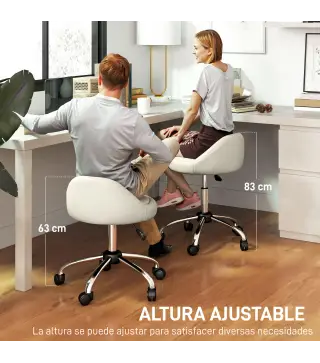 Taburete con Ruedas Taburete Giratoria con Altura Ajustable Taburete Cosmética Dentista Peluqueria Ø50x63-83 cm Blanco