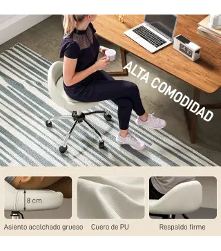 Taburete con Ruedas Taburete Giratoria con Altura Ajustable Taburete Cosmética Dentista Peluqueria Ø50x63-83 cm Blanco