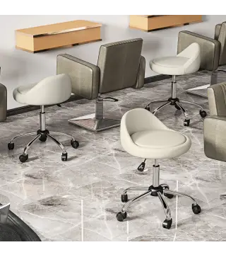 Taburete con Ruedas Taburete Giratoria con Altura Ajustable Taburete Cosmética Dentista Peluqueria Ø50x63-83 cm Blanco