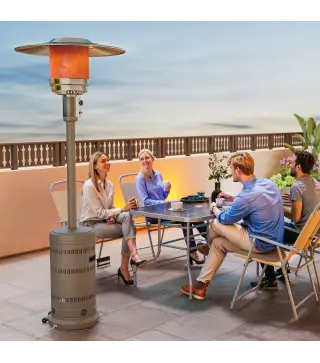 Estufa de Gas Butano Portátil 13000W con Sistema Antivuelco Encendido Piezoeléctrico y Ruedas 82x82x222 cm Gris