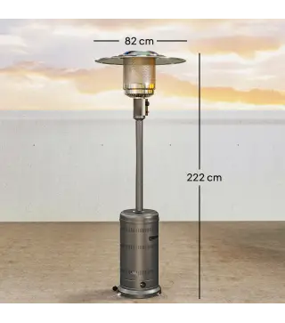 Estufa de Gas Butano Portátil 13000W con Sistema Antivuelco Encendido Piezoeléctrico y Ruedas 82x82x222 cm Gris