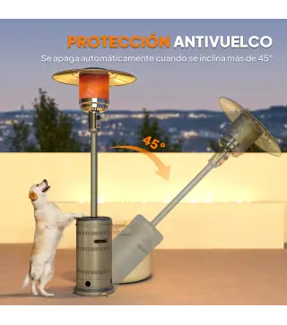 Estufa de Gas Butano Portátil 13000W con Sistema Antivuelco Encendido Piezoeléctrico y Ruedas 82x82x222 cm Gris