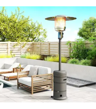 Estufa de Gas Butano Portátil 13000W con Sistema Antivuelco Encendido Piezoeléctrico y Ruedas 82x82x222 cm Gris