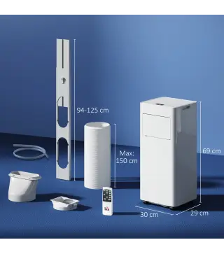 Aire Acondicionado Portátil 3 en 1 con Deshumidificador Ventilador y Kit de Ventana Fácil de Mover 30x29x69 cm Blanco