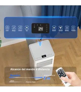 Aire Acondicionado Portátil 3 en 1 con Deshumidificador Ventilador y Kit de Ventana Fácil de Mover 30x29x69 cm Blanco