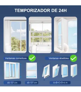 Aire Acondicionado Portátil 3 en 1 con Deshumidificador Ventilador y Kit de Ventana Fácil de Mover 30x29x69 cm Blanco