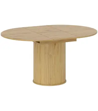 Mesa de Comedor Extensible Redonda para 6-8 Personas con Base Estriada para Salón 110-150x110x75 cm Madera Natural