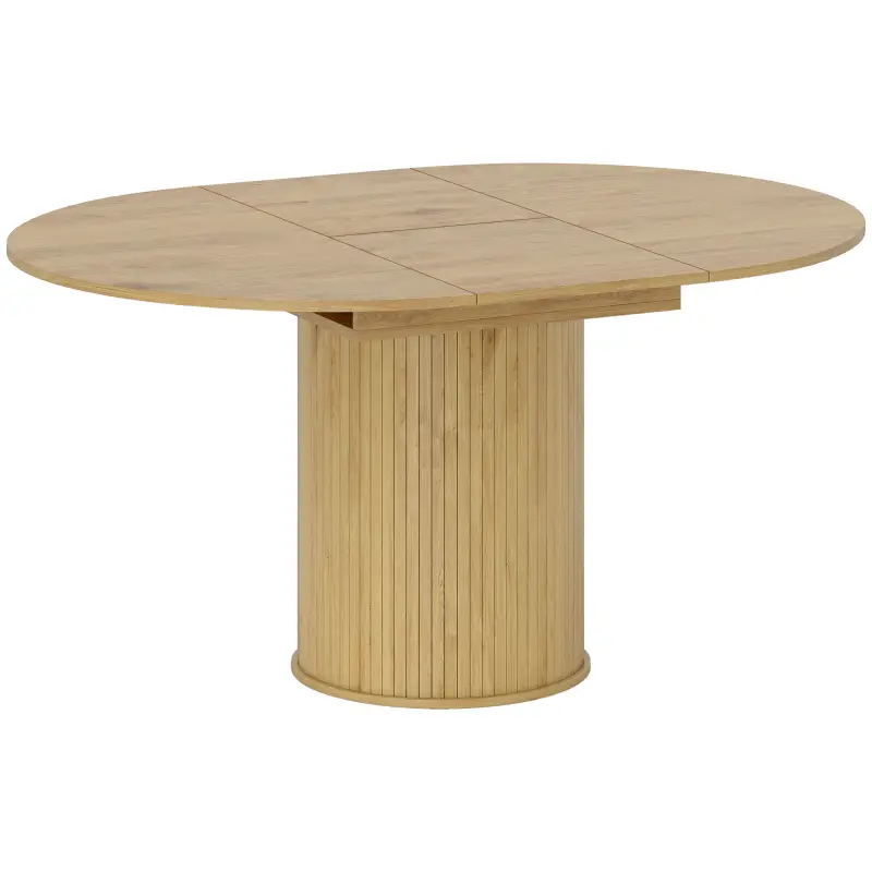 Mesa de Comedor Extensible Redonda para 6-8 Personas con Base Estriada para Salón 110-150x110x75 cm Madera Natural