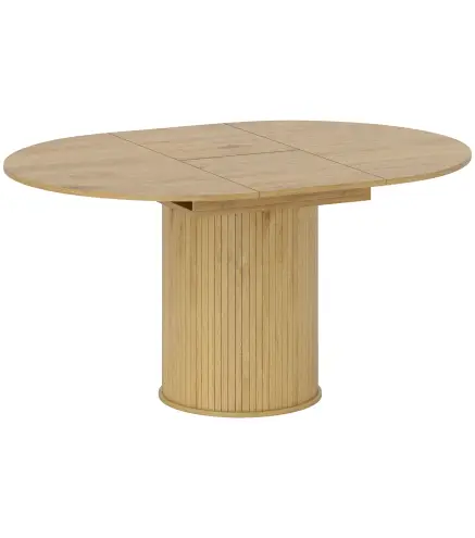 Mesa de Comedor Extensible Redonda para 6-8 Personas con Base Estriada para Salón 110-150x110x75 cm Madera Natural