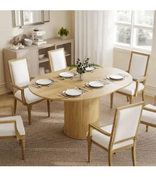 Mesa de Comedor Extensible Redonda para 6-8 Personas con Base Estriada para Salón 110-150x110x75 cm Madera Natural