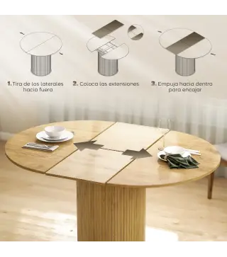 Mesa de Comedor Extensible Redonda para 6-8 Personas con Base Estriada para Salón 110-150x110x75 cm Madera Natural