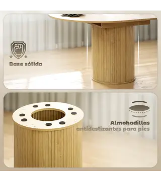 Mesa de Comedor Extensible Redonda para 6-8 Personas con Base Estriada para Salón 110-150x110x75 cm Madera Natural