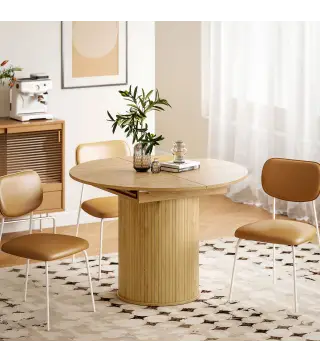 Mesa de Comedor Extensible Redonda para 6-8 Personas con Base Estriada para Salón 110-150x110x75 cm Madera Natural