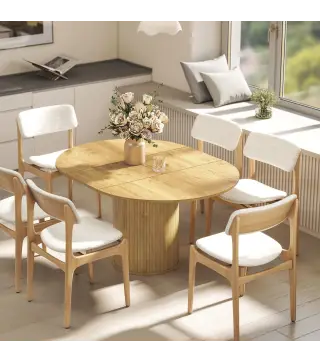 Mesa de Comedor Extensible Redonda para 6-8 Personas con Base Estriada para Salón 110-150x110x75 cm Madera Natural