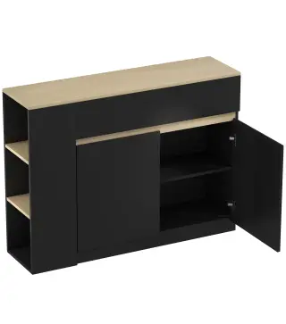 Aparador de Cocina Armario de Cocina con 2 Cajones 3 Estantes Abiertos 2 Puertas Estante Ajustable 110x29,5x82 cm Negro