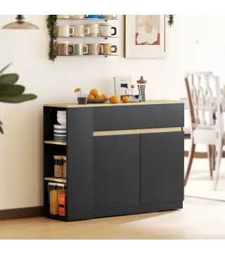 Aparador de Cocina Armario de Cocina con 2 Cajones 3 Estantes Abiertos 2 Puertas Estante Ajustable 110x29,5x82 cm Negro