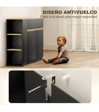 Aparador de Cocina Armario de Cocina con 2 Cajones 3 Estantes Abiertos 2 Puertas Estante Ajustable 110x29,5x82 cm Negro