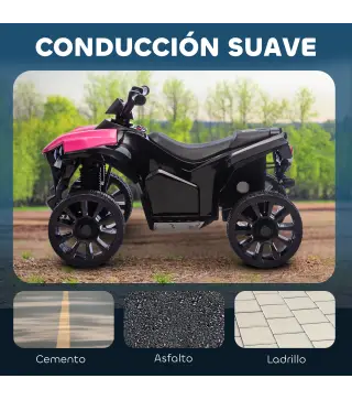 Quad Eléctrico para Niños 6 V Quad para Niños de 37 a 72 Meses Velocidad hasta 3 km/h Faros y Música 70x42x45 cm Rosa