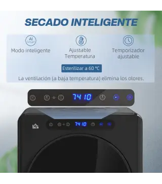 Secadora de Evacuación 3 KG 1000W Función Antiarrugas Función Esterilizar Temporizador Pantalla LED Táctil Negro