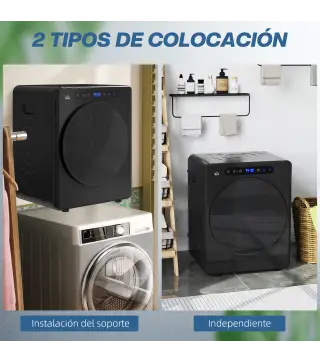 Secadora de Evacuación 3 KG 1000W Función Antiarrugas Función Esterilizar Temporizador Pantalla LED Táctil Negro