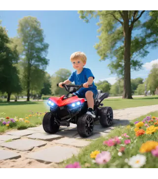 Quad Eléctrico para Niños 6 V Quad para Niños de 37 a 72 Meses Velocidad hasta 3 km/h Faros y Música 70x42x45 cm Rojo