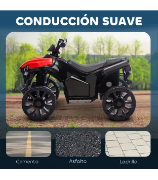 Quad Eléctrico para Niños 6 V Quad para Niños de 37 a 72 Meses Velocidad hasta 3 km/h Faros y Música 70x42x45 cm Rojo