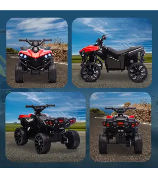 Quad Eléctrico para Niños 6 V Quad para Niños de 37 a 72 Meses Velocidad hasta 3 km/h Faros y Música 70x42x45 cm Rojo