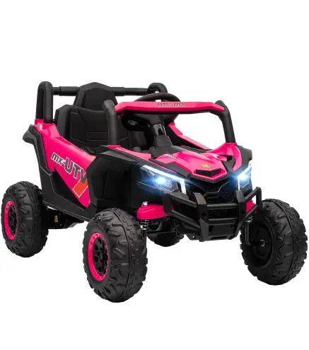 Coche Eléctrico para Niños UTV 12V con 2 Motores Control Remoto 2,4G Velocidad hasta 7 km/h Sistema de Suspensión Rosa