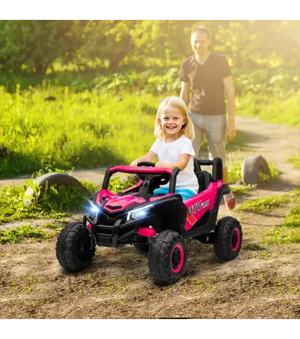 Coche Eléctrico para Niños UTV 12V con 2 Motores Control Remoto 2,4G Velocidad hasta 7 km/h Sistema de Suspensión Rosa