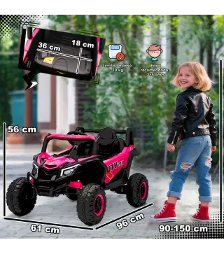 Coche Eléctrico para Niños UTV 12V con 2 Motores Control Remoto 2,4G Velocidad hasta 7 km/h Sistema de Suspensión Rosa