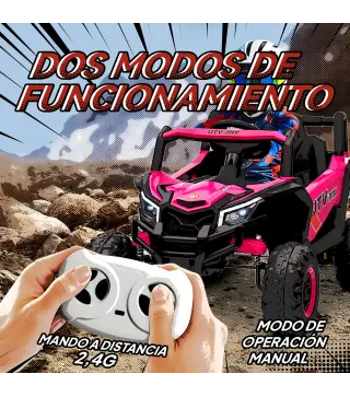 Coche Eléctrico para Niños UTV 12V con 2 Motores Control Remoto 2,4G Velocidad hasta 7 km/h Sistema de Suspensión Rosa