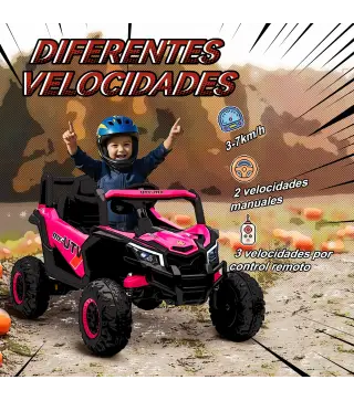 Coche Eléctrico para Niños UTV 12V con 2 Motores Control Remoto 2,4G Velocidad hasta 7 km/h Sistema de Suspensión Rosa