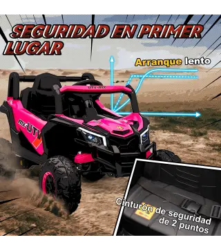 Coche Eléctrico para Niños UTV 12V con 2 Motores Control Remoto 2,4G Velocidad hasta 7 km/h Sistema de Suspensión Rosa