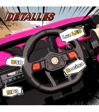 Coche Eléctrico para Niños UTV 12V con 2 Motores Control Remoto 2,4G Velocidad hasta 7 km/h Sistema de Suspensión Rosa
